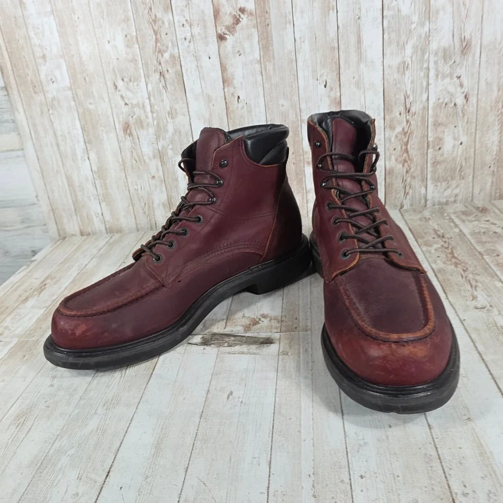 Red Wing Shoes Men's Burgundy Leather Moc Toe Work Boots‎ Size 13 AA 14500
